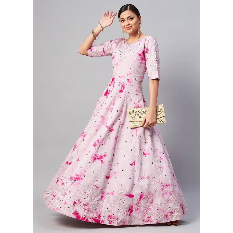Purple Semi Stitched Cotton Gown - JD986584443