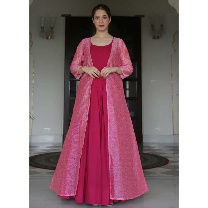 Rani Readymade Silk Gown With Jacket - JD986584439