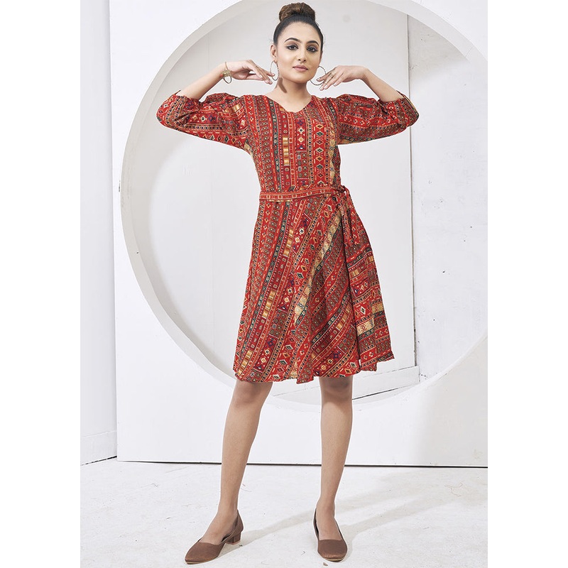 Red Readymade Cotton Kurti - JD986584436