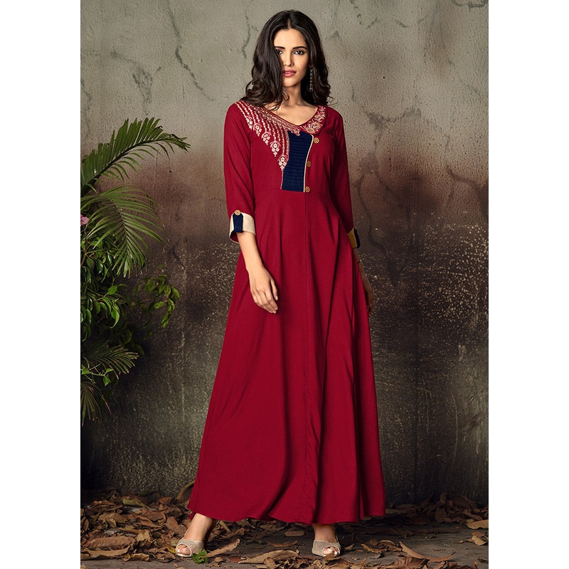 Red Readymade Rayon Gown - JD986584431