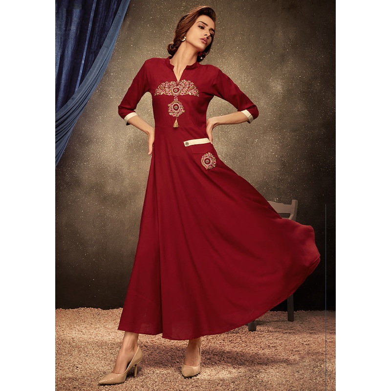 Red Readymade Rayon Gown - JD986584432