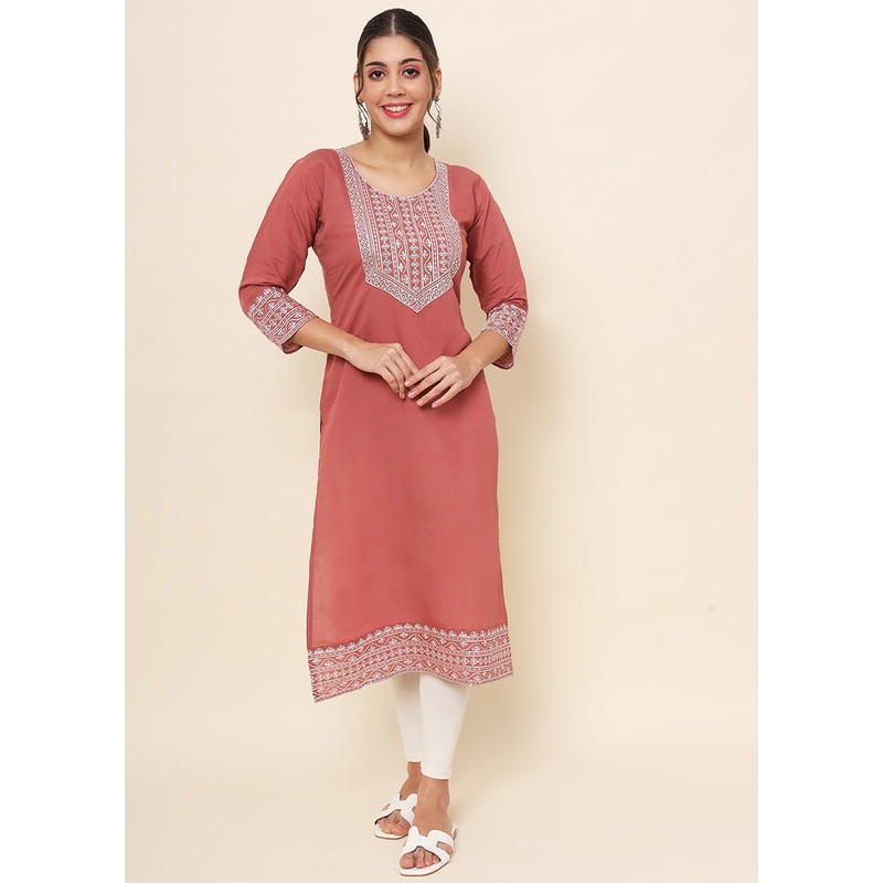 Rust Readymade Cotton Kurti - JD986584422