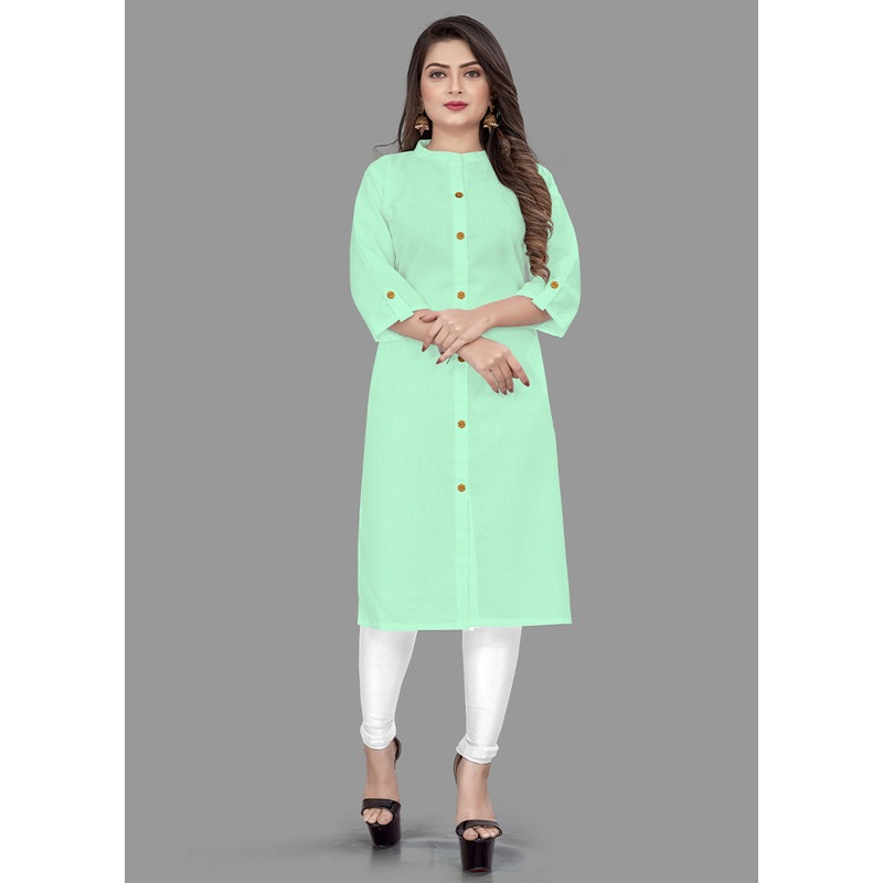 Sea Green Readymade Cotton Kurti - JD986584420