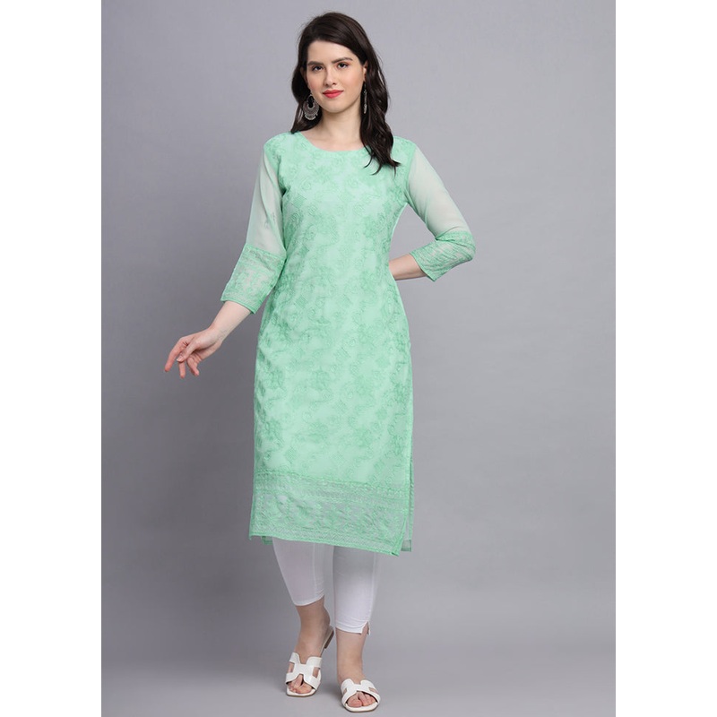 Sea Green Readymade Georgette Kurti - JD986584416