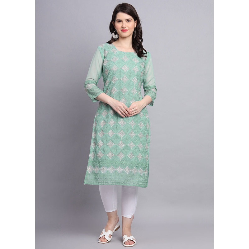 Sea Green Readymade Georgette Kurti - JD986584417