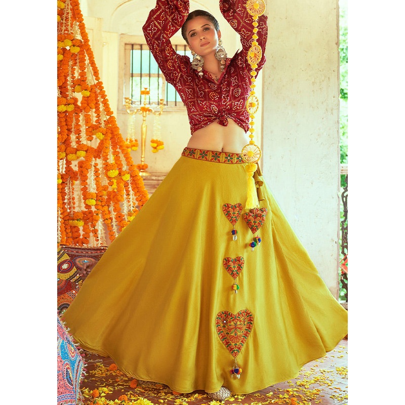 2 Pc Maroon Readymade Silk Lehenga Set - JD986584226