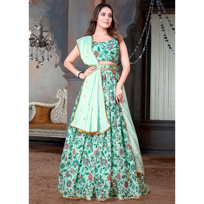 3 Pc Aqua Net Semi Stitched Lehenga Set - JD986584198