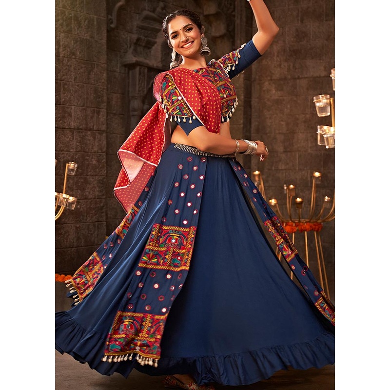 3 Pc Blue Viscose Semi Stitched Lehenga Set - JD986584189
