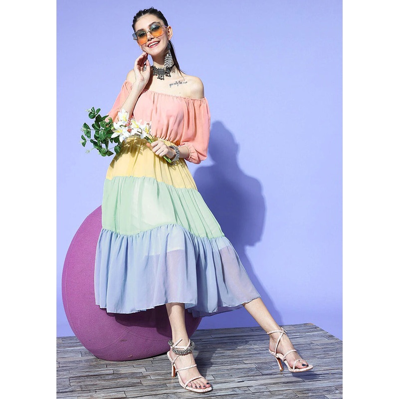 Multicolor Readymade Georgette Indian Dress - JD986584342