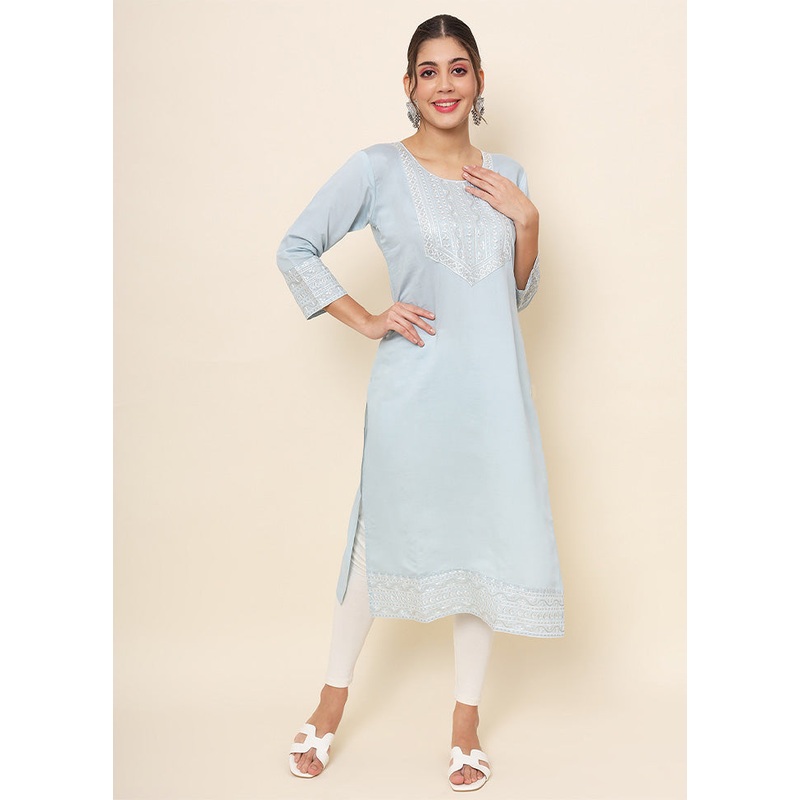 Sky Blue Readymade Cotton Kurti - JD986584411