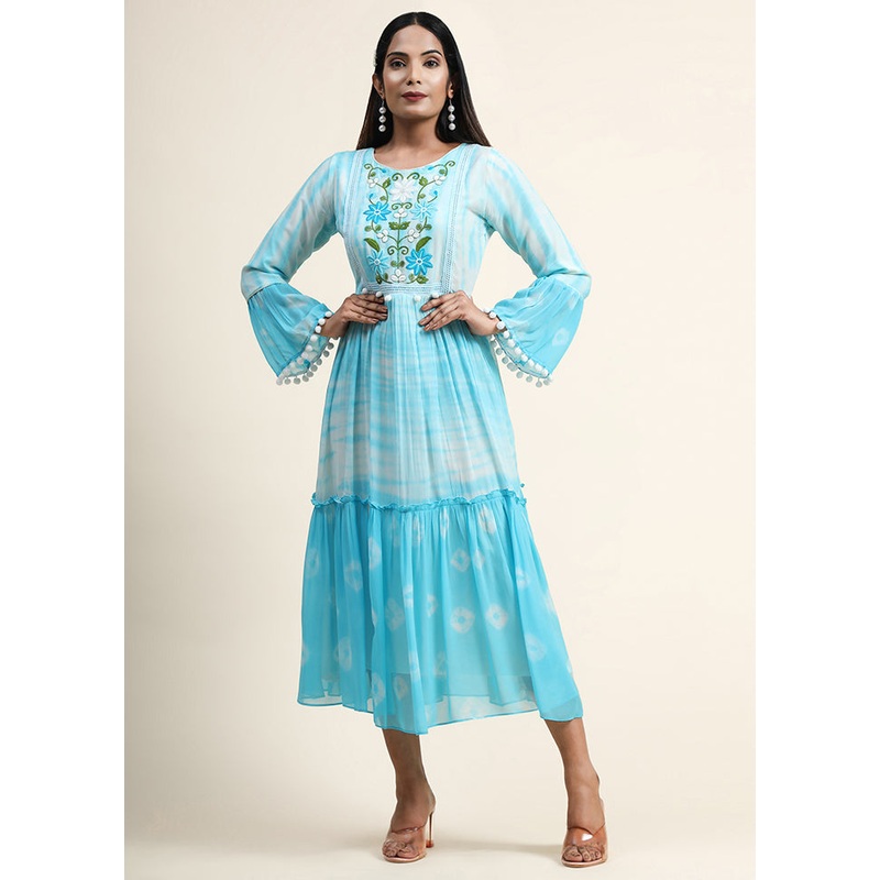 Sky Blue Readymade Georgette Dress - JD986584408