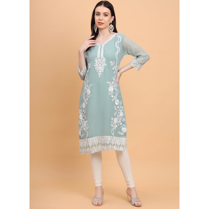 Sky Blue Readymade Georgette Kurti - JD986584407