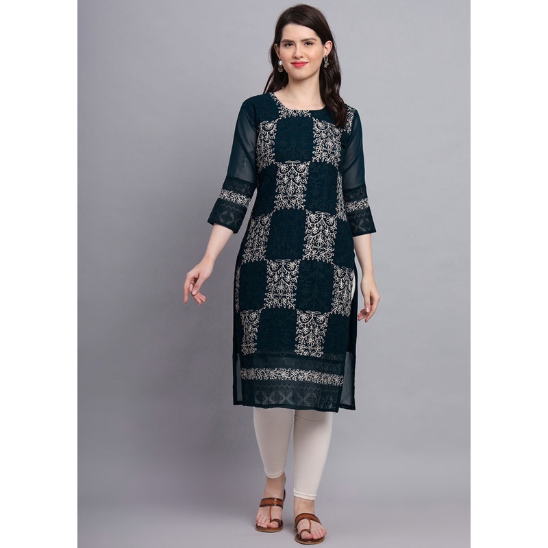 Teal Blue Readymade Georgette Kurti - JD986584401