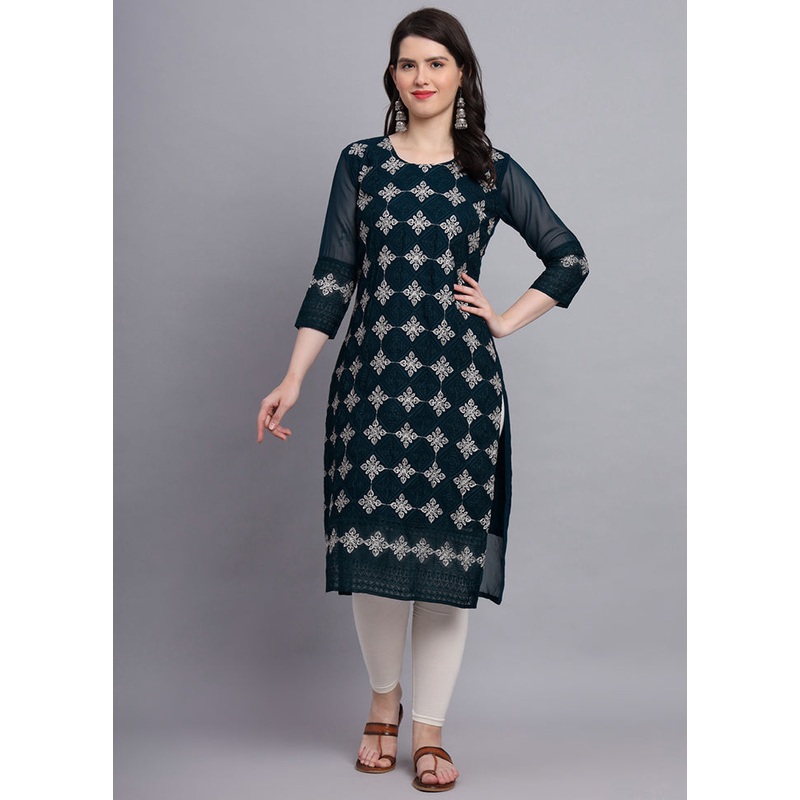 Teal Blue Readymade Georgette Kurti - JD986584402