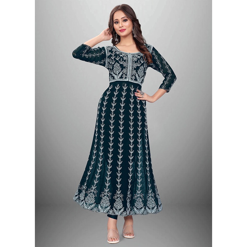 Teal Readymade Georgette Kurti - JD986584395