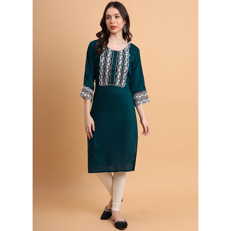 Teal Readymade Silk Kurti - JD986584392