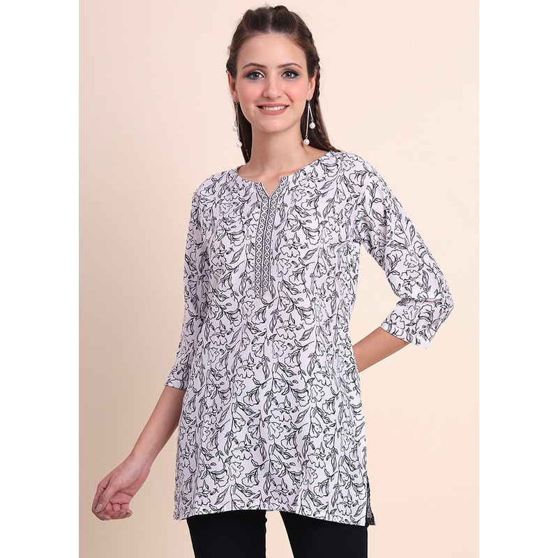 White Readymade Cotton Short Kurti - JD986584388