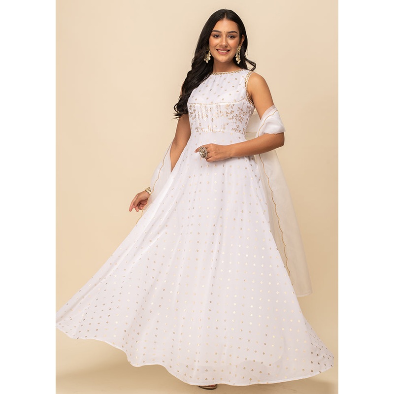 White Readymade Georgette Indian Dress - JD986584387