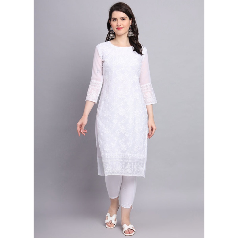 White Readymade Georgette Kurti - JD986584385