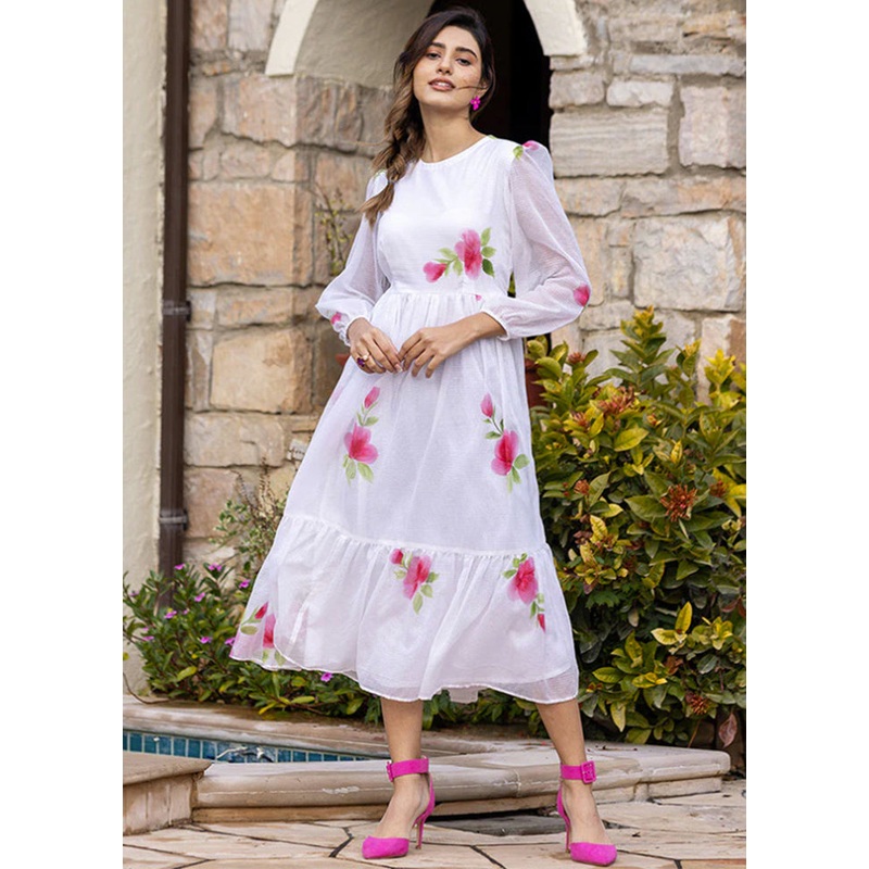 White Readymade Kota Cotton Kurti - JD986584383