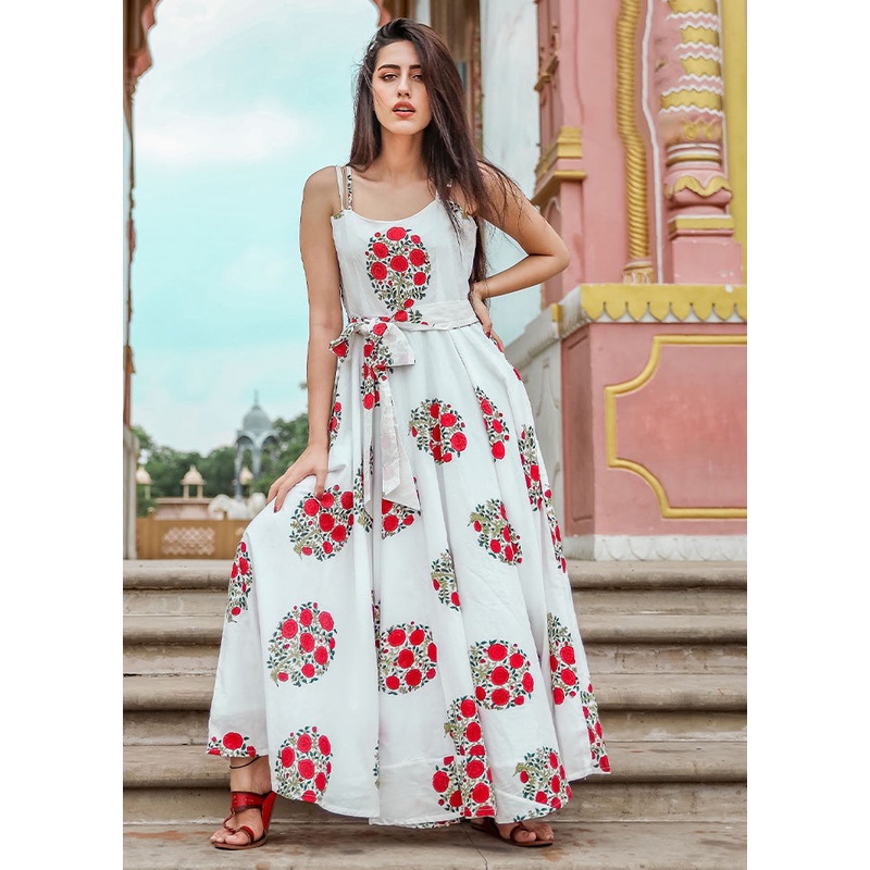 White Readymade Silk Gown - JD986584382