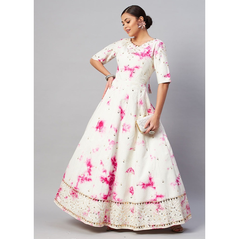 White Semi Stitched Cotton Gown - JD986584380