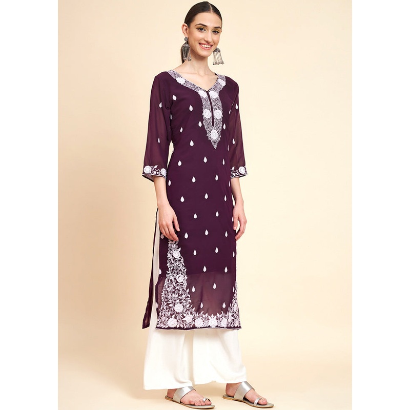 Wine Readymade Georgette Kurti - JD986584373