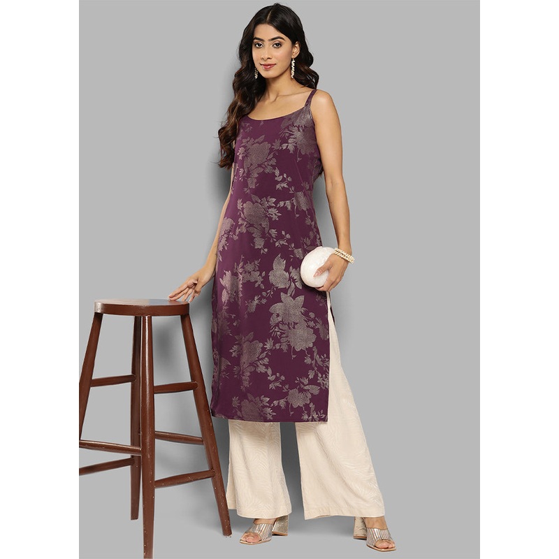 Wine Readymade Silk Kurti - JD986584367