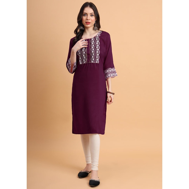 Wine Readymade Silk Kurti - JD986584368
