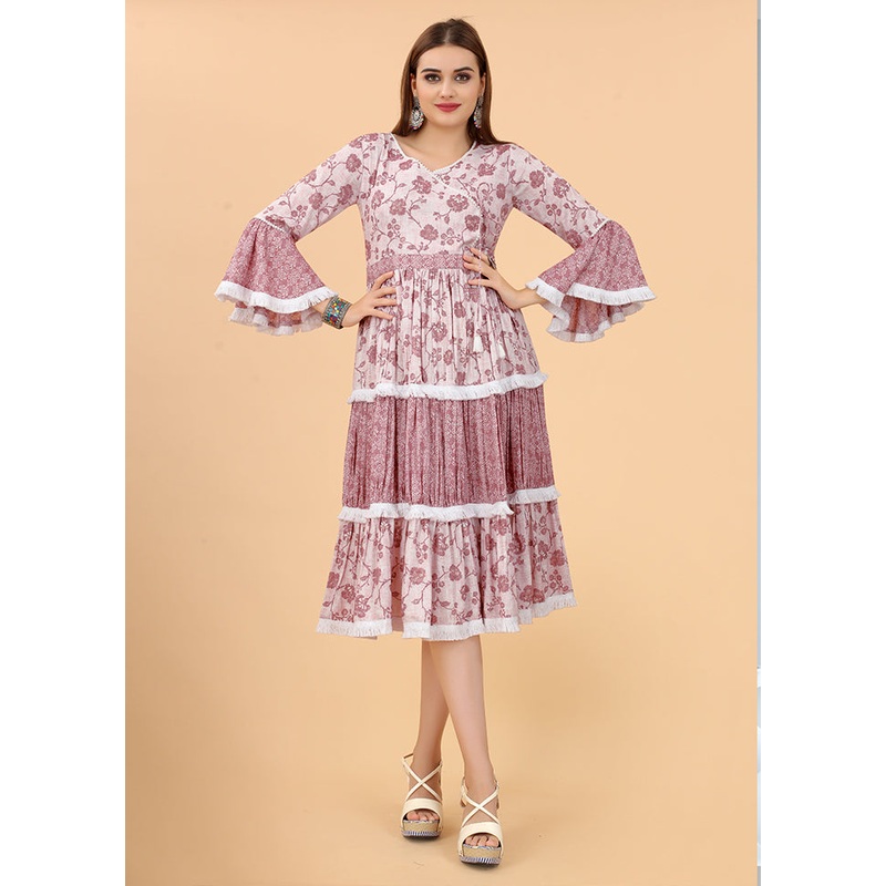 Wine Readymade Viscose Dress - JD986584364