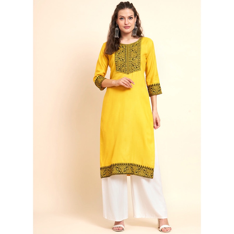 Yellow Readymade Cotton Kurti - JD986584362