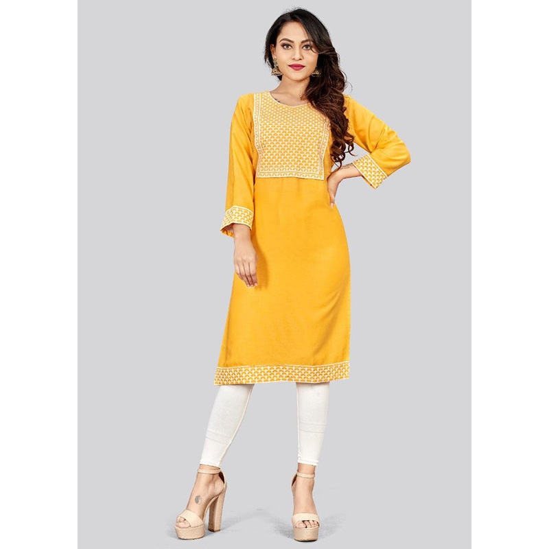 Yellow Readymade Cotton Long Kurti - JD986584361