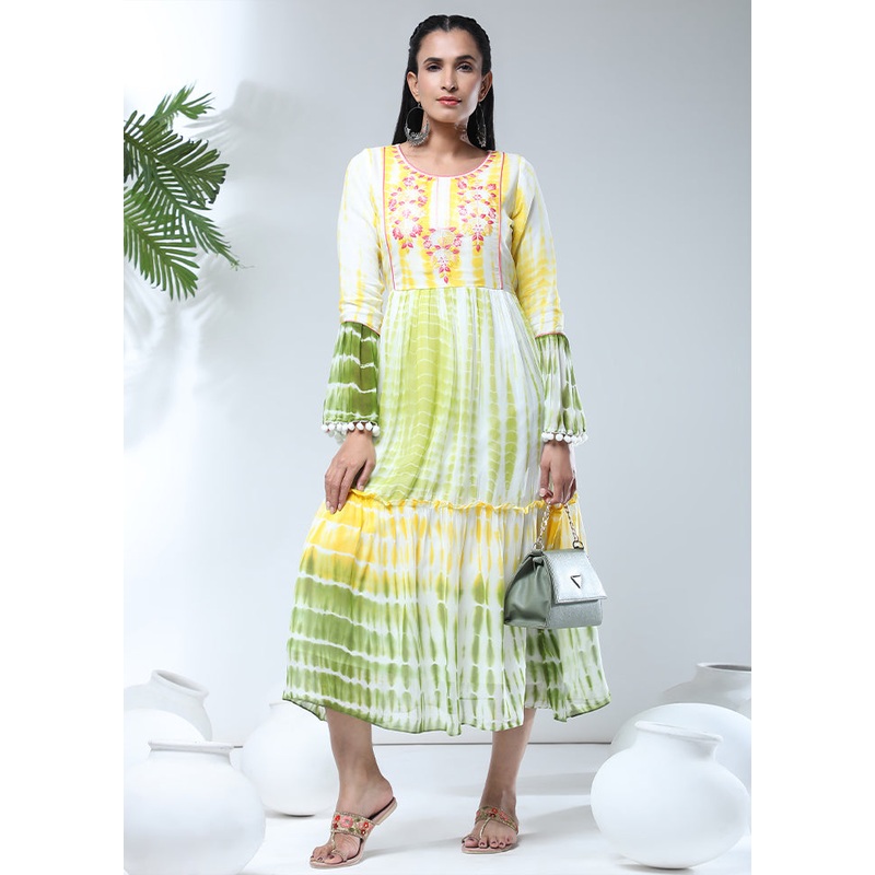 Yellow Readymade Georgette Dress - JD986584360