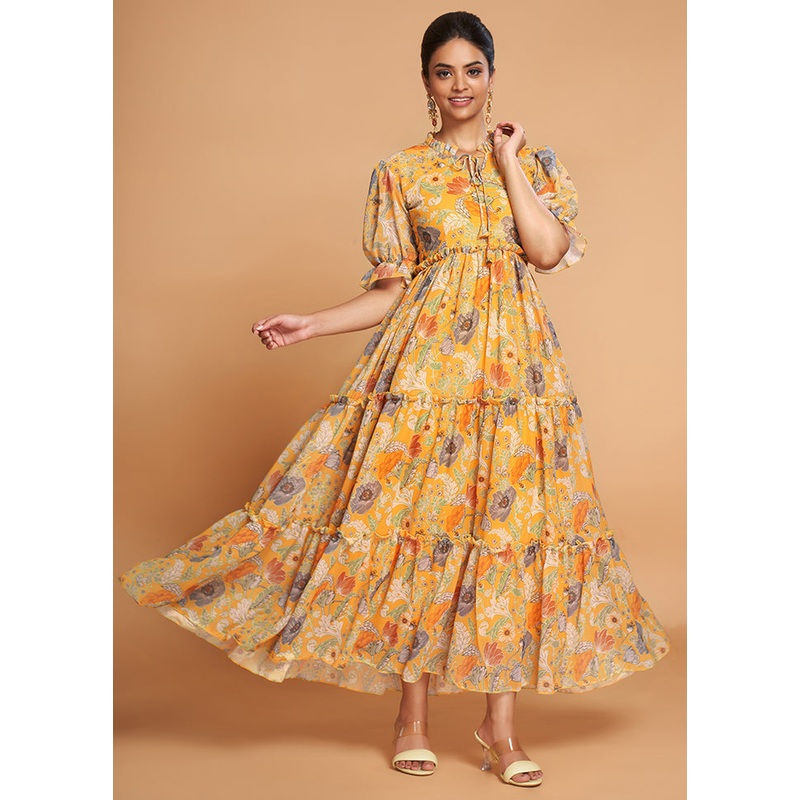 Yellow Readymade Georgette Indian Dress - JD986584359