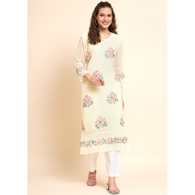Yellow Readymade Georgette Kurti - JD986584357