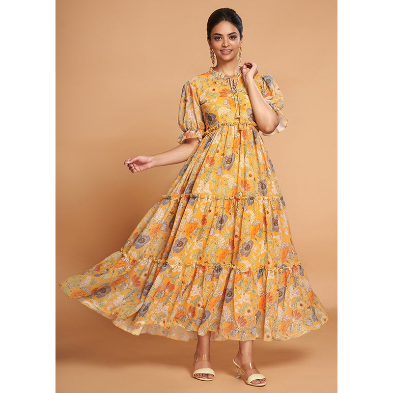 Yellow Readymade Georgette Kurti - JD986584358