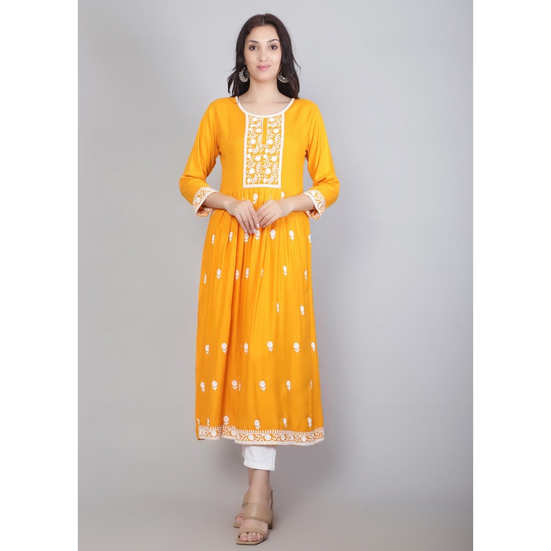 Yellow Readymade Rayon Kurti - JD986584349