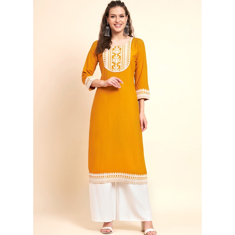 Yellow Readymade Rayon Kurti - JD986584350