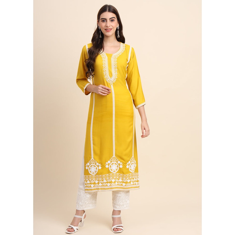 Yellow Readymade Rayon Kurti - JD986584351