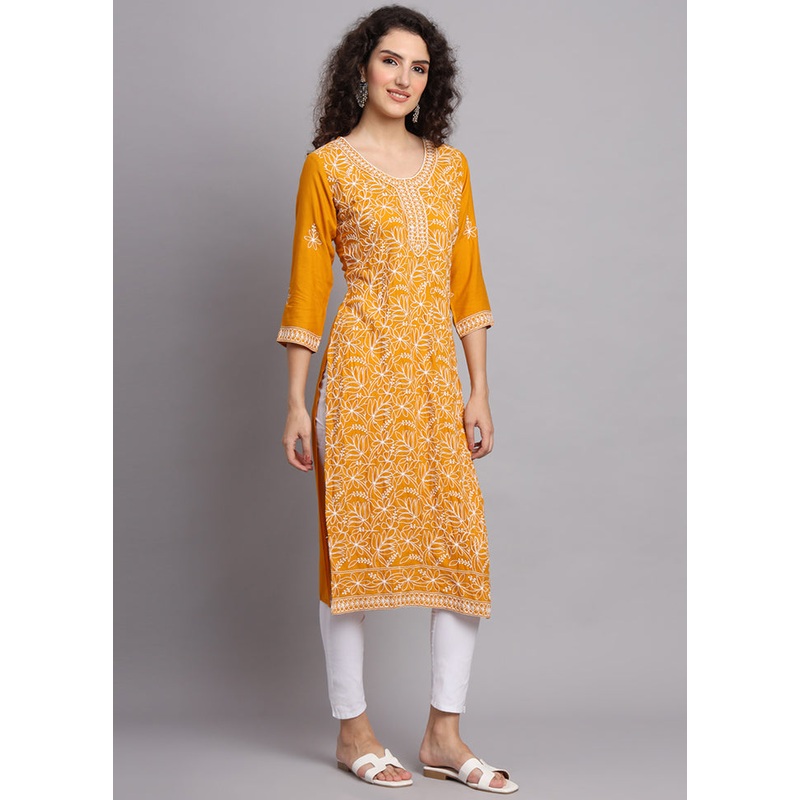 Yellow Readymade Rayon Kurti - JD986584352