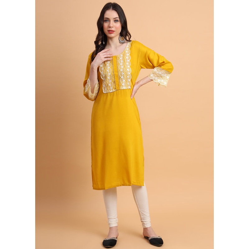 Yellow Readymade Silk Kurti - JD986584345