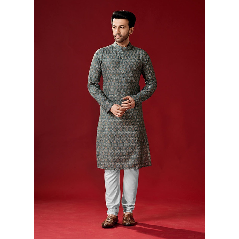 2 Pc Grey Cotton Kurta And Pajama Set - JD986584070