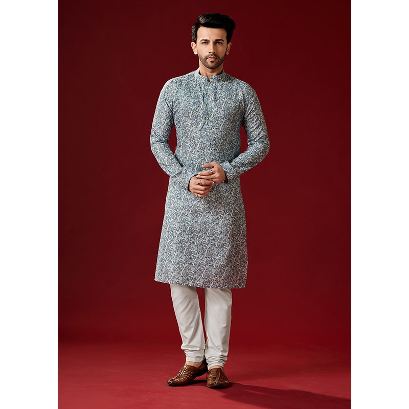2 Pc Grey Cotton Kurta And Pajama Set - JD986584071
