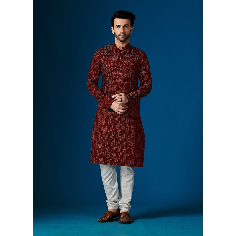 2 Pc Maroon Cotton Kurta And Pajama Set - JD986584069