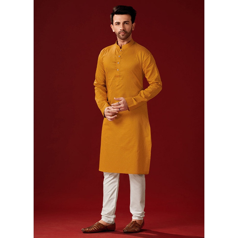 2 Pc Yellow Cotton Kurta And Pajama Set - JD986584057