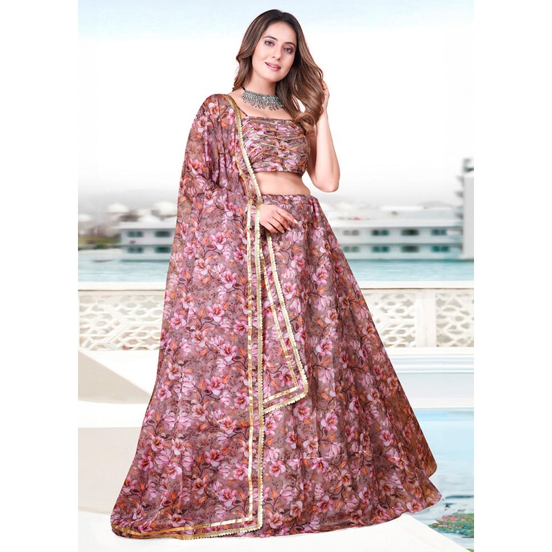 3 Pc Mauve Net Semi Stitched Lehenga Set - JD986584159