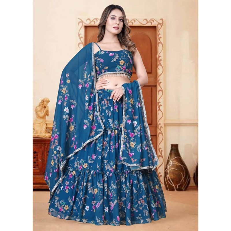 3 Pc Multicolor Net Semi Stitched Lehenga Set - JD986584154