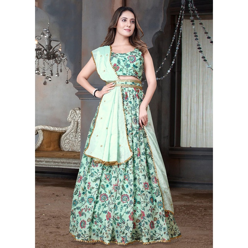 3 Pc Multicolor Net Semi Stitched Lehenga Set - JD986584155