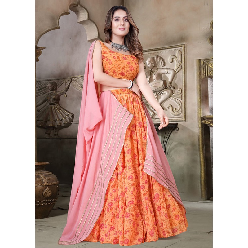 3 Pc Multicolor Net Semi Stitched Lehenga Set - JD986584156