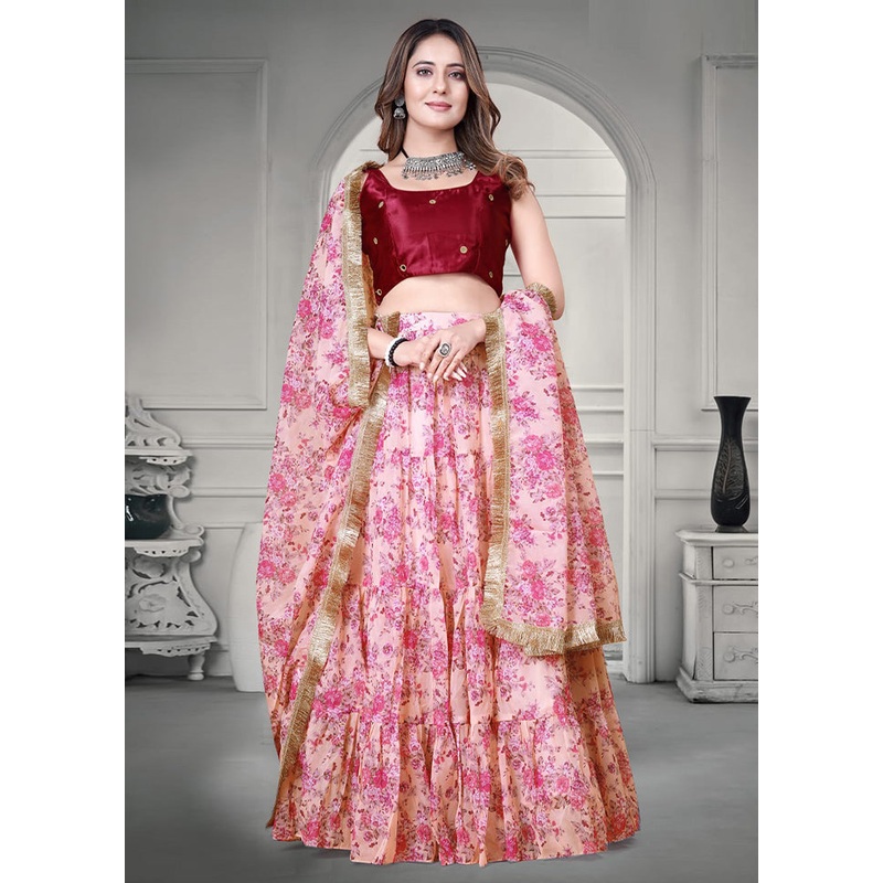 3 Pc Multicolor Net Semi Stitched Lehenga Set - JD986584157